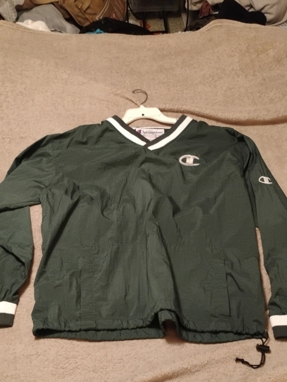 Vintage Champion Dark Green V-Neck Pullover with White Trim
